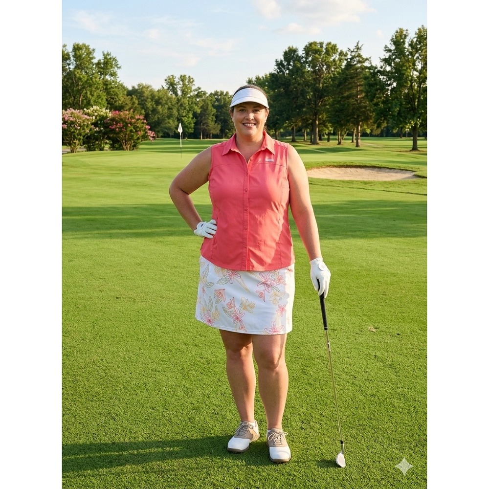 Columbia Womens Golf Set Coral Sleeveless Top Large & Floral Skort XL Bundle